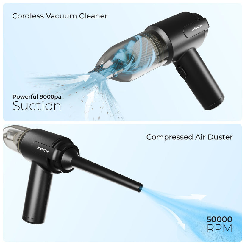 Xech | 9000Pa Turbo Suction Cleaner | Cordless & Compact Design | Dual Function for Car, Home, Office & portable uses